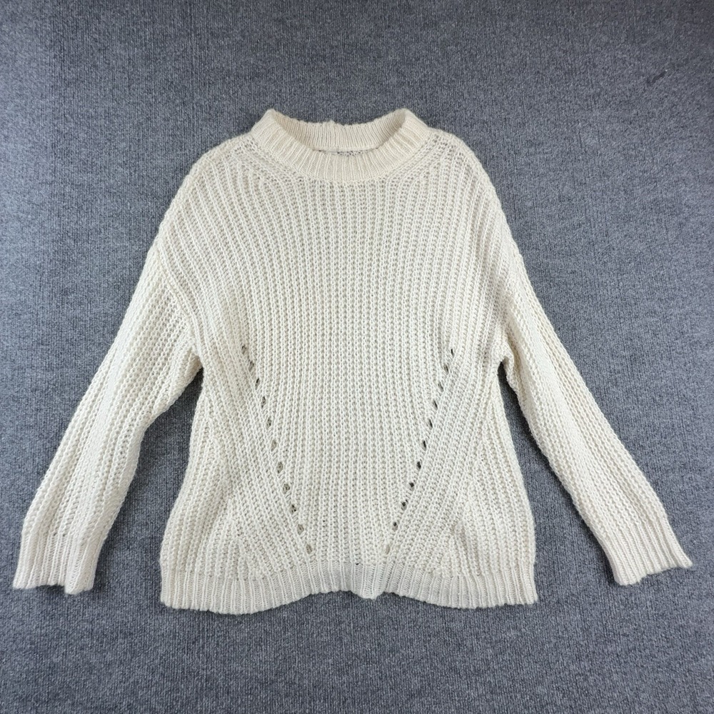 American Eagle Sweater Womens Medium White Open Knit Mock Neck Pullover Chunky